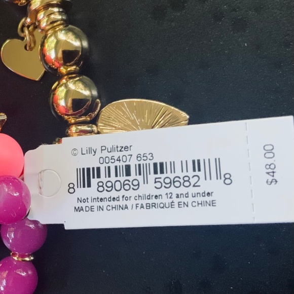LILLY PULITZER NWT Bracelet Set  🩷 PINK LOVE HEART CHARM TRIO STRETCH /BEADED… - Picture 9 of 12